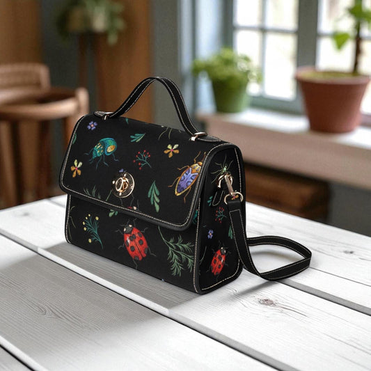Colorful Bug Pattern, Whimsical Beetle Print Bag, Garden Insect Crossbody, Entomology Aesthetic Purse, Naturecore Gift, Soft Goth Handbag