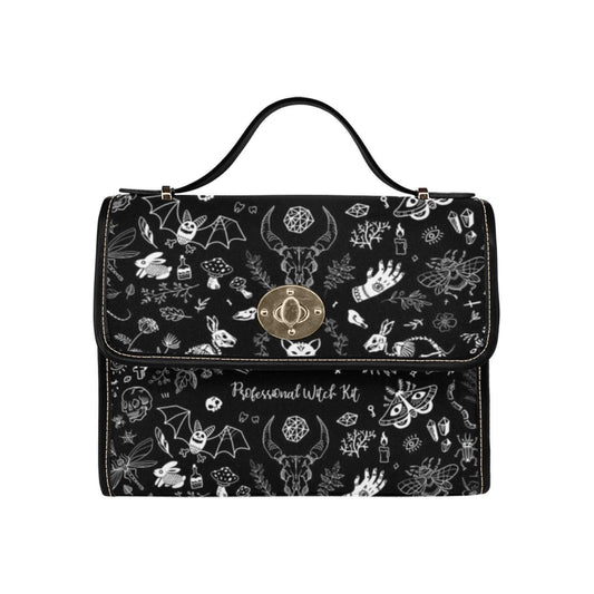 Witch kit shoulder bag, chaotic witchcore canvas purse, spooky spell jar crossbody satchel, alt occult symbols bag, mystical goth gift idea
