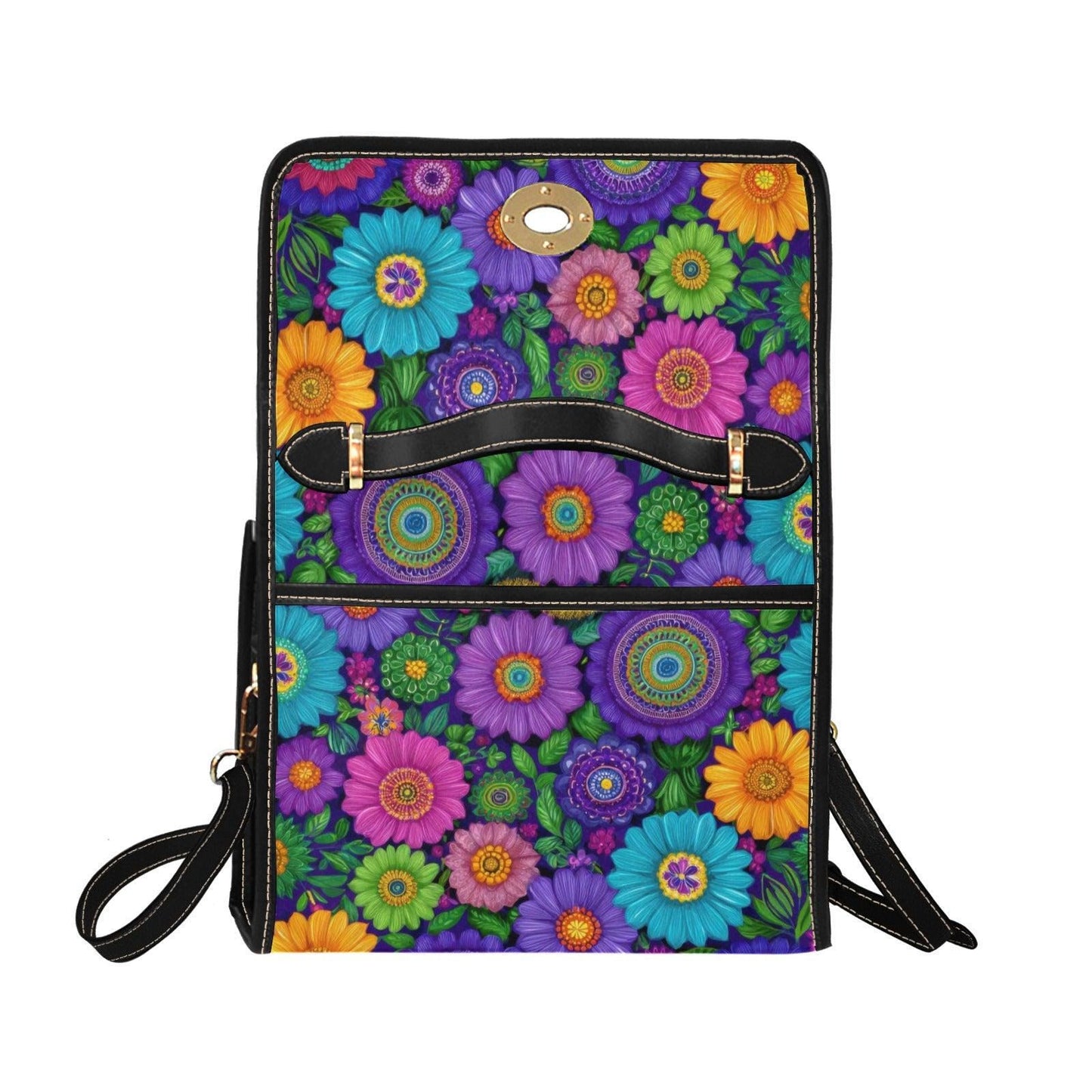 Vibrant Flower Crossbody Bag, Colorful Floral Print Purse, Retro Garden Tote, Boho Style Handbag, Festival Fashion Accessories, Gift for Her