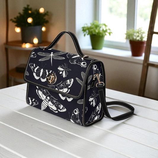 Gothic Moth Print, Black and White Insect Bag, Witchcore Crossbody Purse, Bug Aesthetic Handbag, Dark Fairy Style, Moth Lover Gift Idea