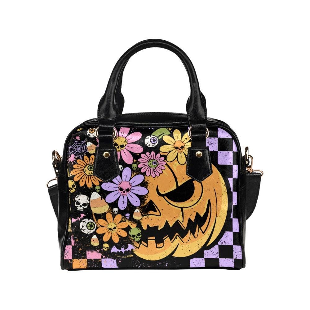 Floral skull pumpkin purse, pastel halloween crossbody, spooky floral handbag, witchy halloween bag, creepy cute pastel shoulder accessory