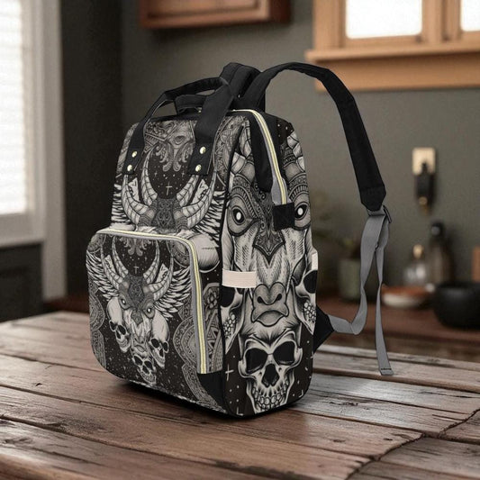 Occult Skull Backpack Bag, Gothic Diaper Organizer,Witchy Mom Gear, Spooky Mom Baby Bag, Alternative Gift Idea,Mystical Parenting Essentials
