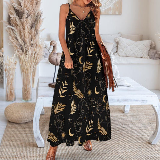 Celestial Tarot Maxi Dress Dark Cottagecore Maxi Dress, Witchy Maxi Dress, Fairy Grunge Dress, Whimsigoth Maxi Dress, Occult Pattern Dress