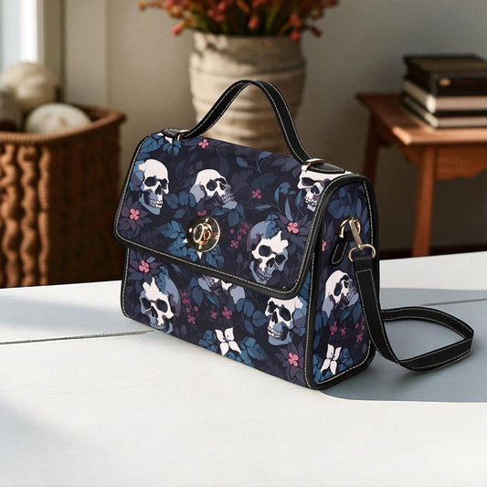 Dark Skull Bag, Floral Goth Crossbody, Occult Leaf Purse, Moody Botanical Print, Midnight Witch Bag, Spooky Garden Gift, Skull Aesthetic Bag