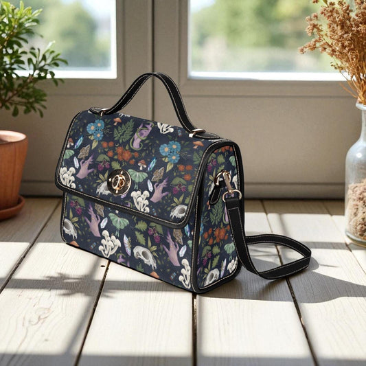 Mystical Garden Print, Witchy Cottagecore Crossbody Bag, Floral Fungi Purse, Forest Fairycore Style, Mushroom Herbal Print, Witchcore Gift
