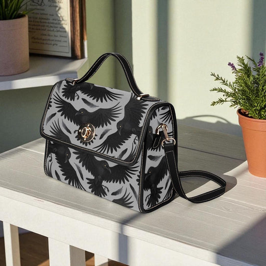 Raven Print Gothic Crossbody Bag, Dark Academia Crow Pattern Purse, Witchcore Bird Handbag, Spooky Goth Gift for Her, Black Raven Aesthetic