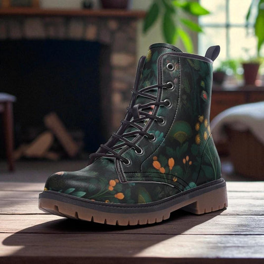 Botanical Forest Combat Boots, Dark Fairycore Shoes, Witchy Woodland Boots, Moody Floral Footwear, Dark Cottagecore Boots, Alt Festival Gear