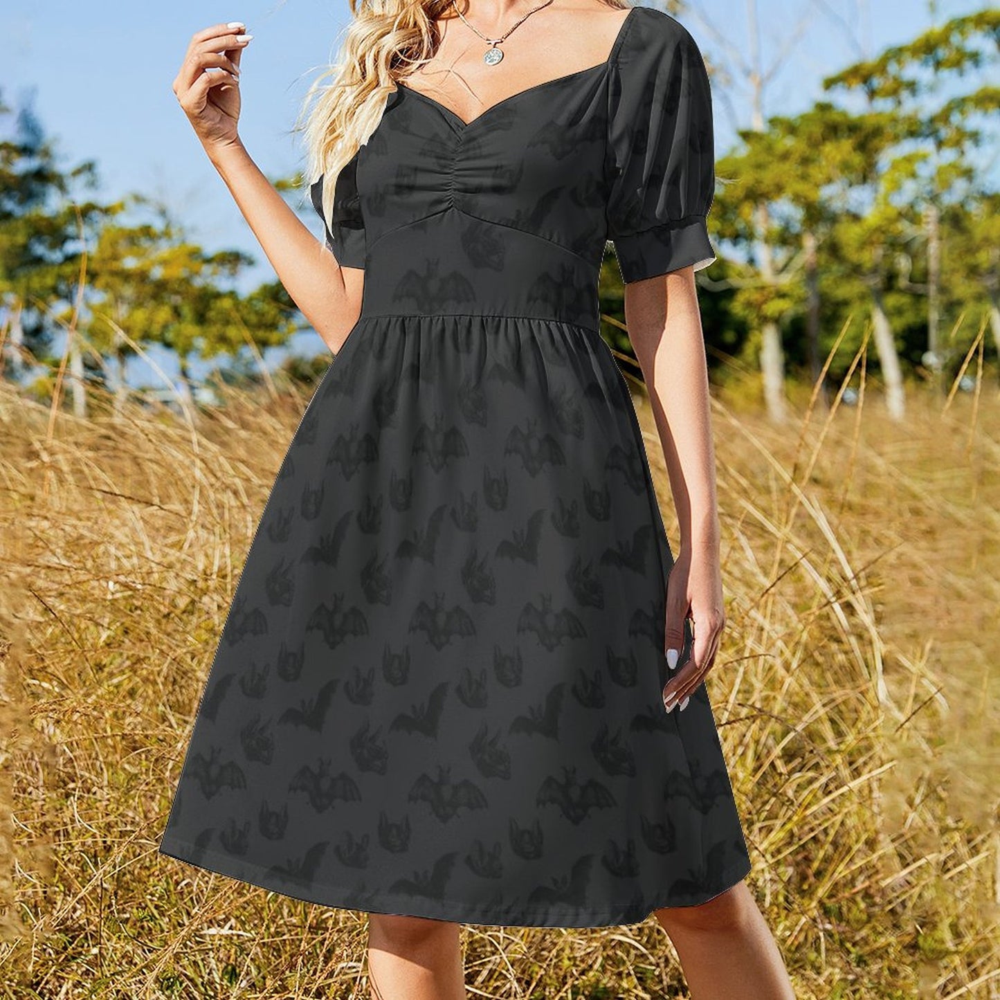 Dress Sweetheart Neck Puff Sleeve Mini Dress