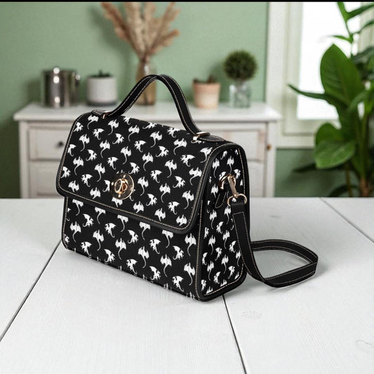 White Dragon Print, Gothic Fantasy Crossbody Bag, Dark Fairytale Creature Purse, Witchcore Dragon Pattern, Medieval Mythic Gift Idea