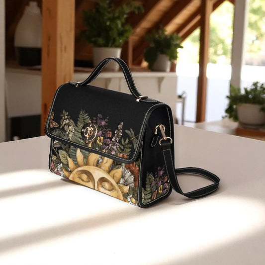 Cottagecore Boho Fern Forest Canvas Satchel Bag, Cute Boho Vegan Leather HandBag, Boho Hippies Gift, Cottagecore Botanic Purse Crossbody Bag