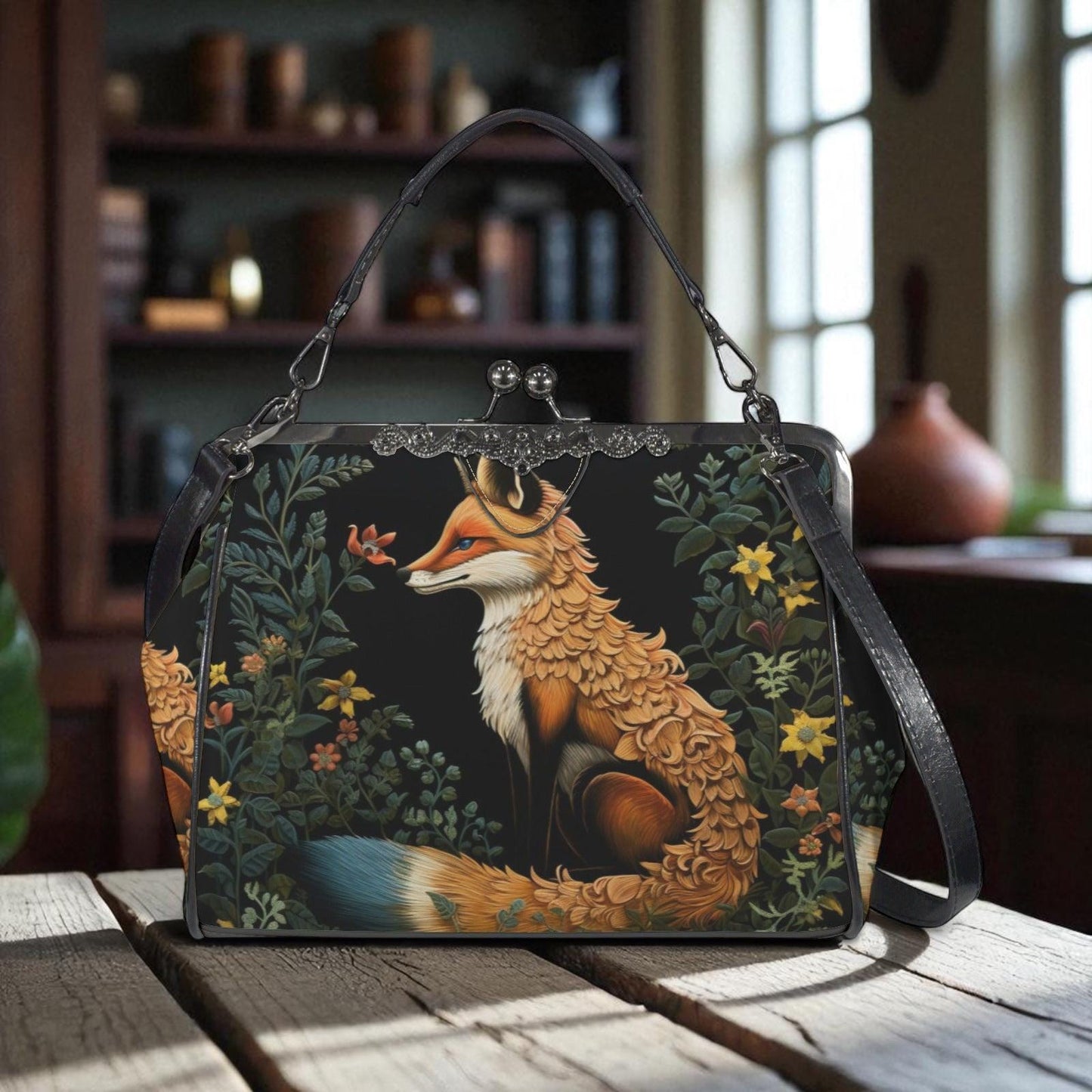 Fox Woodland Purse, Forest Animal Bag, Witchy Nature Clutch, Mystical Fox Crossbody, Woodland Gothic Satchel, Dark Animal,Enchanted Fox Gift