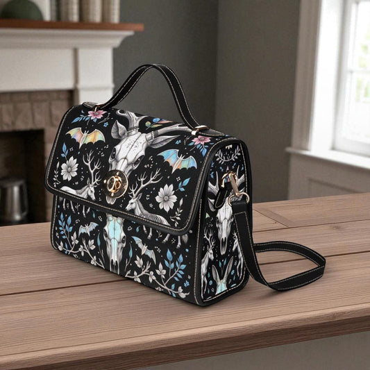 Botanical Skull Vine Purse, Gothic Moon Garden Crossbody, Witchcore Floral Spirit Bag, Occult Nature Print Handbag, Dark Forest Gift Idea