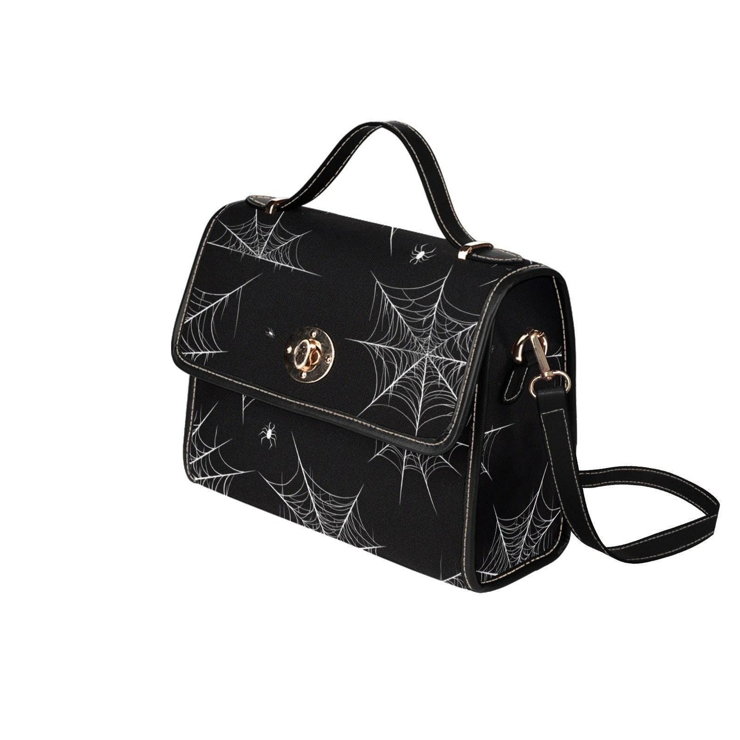 Spiderweb design purse, black spooky crossbody, Halloween goth handbag, witchcore spider satchel, creepy cute web print bag, dark alt bag