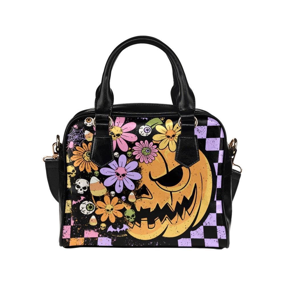 Floral skull pumpkin purse, pastel halloween crossbody, spooky floral handbag, witchy halloween bag, creepy cute pastel shoulder accessory