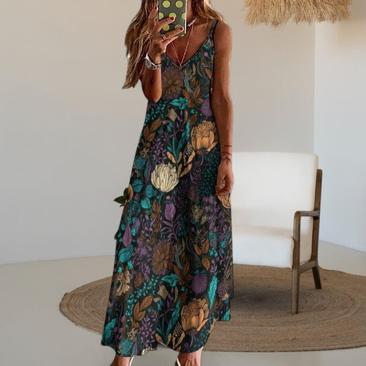 Dark Cottagecore Maxi Dress, Dark Floral Pattern Dress, Forest Ferns Dress, Witchy Maxi Dress, Fairy Grunge Dress, Whimsigoth Dress