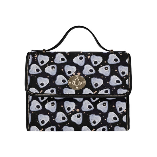 Ghost planchette shoulder bag, spooky cute canvas purse, witchcore crossbody satchel, pastel goth spirit board print, halloween gift idea