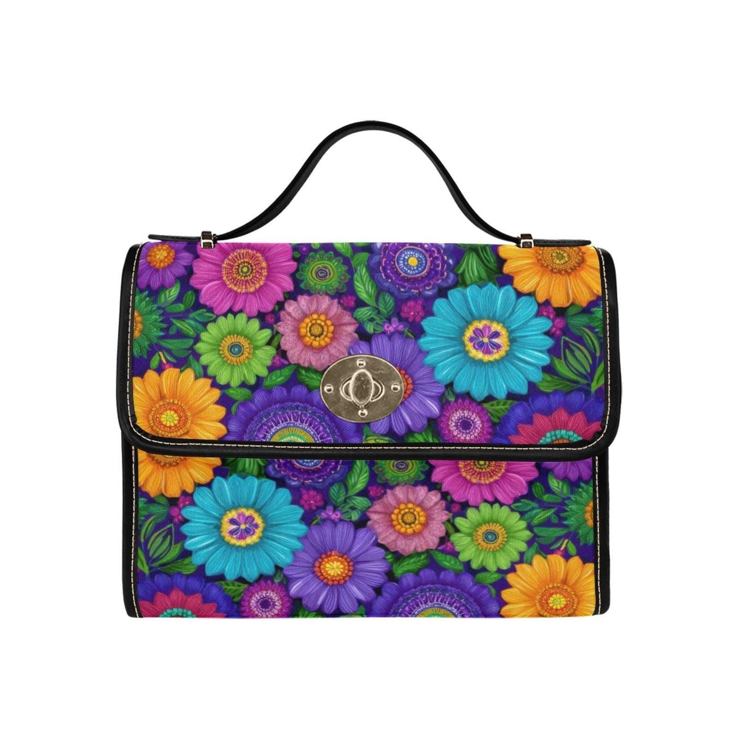Vibrant Flower Crossbody Bag, Colorful Floral Print Purse, Retro Garden Tote, Boho Style Handbag, Festival Fashion Accessories, Gift for Her