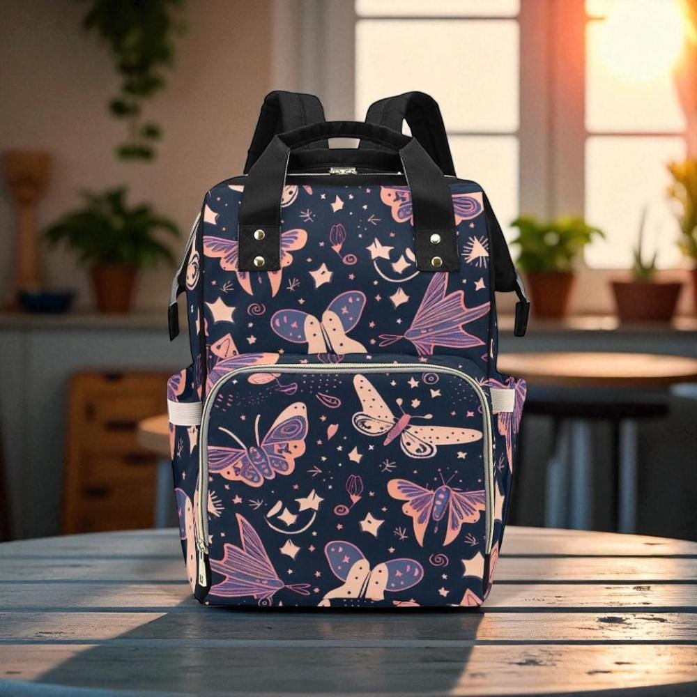 Celestial Butterfly Diaper Backpack, Witchy Baby Bag for Moms, Fairycore Starry Travel Backpack, Mystic Organizer Gift for New Mom