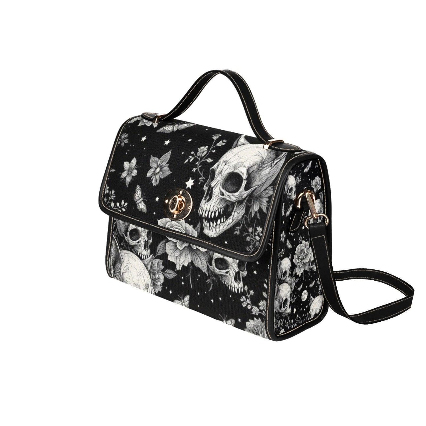 Dark Gothic Skull Bag, Floral Skeleton Crossbody, Spooky Witch Shoulder Tote,Skull Print Accessories,Occult Fashion Handbag,Witchy Gift Idea