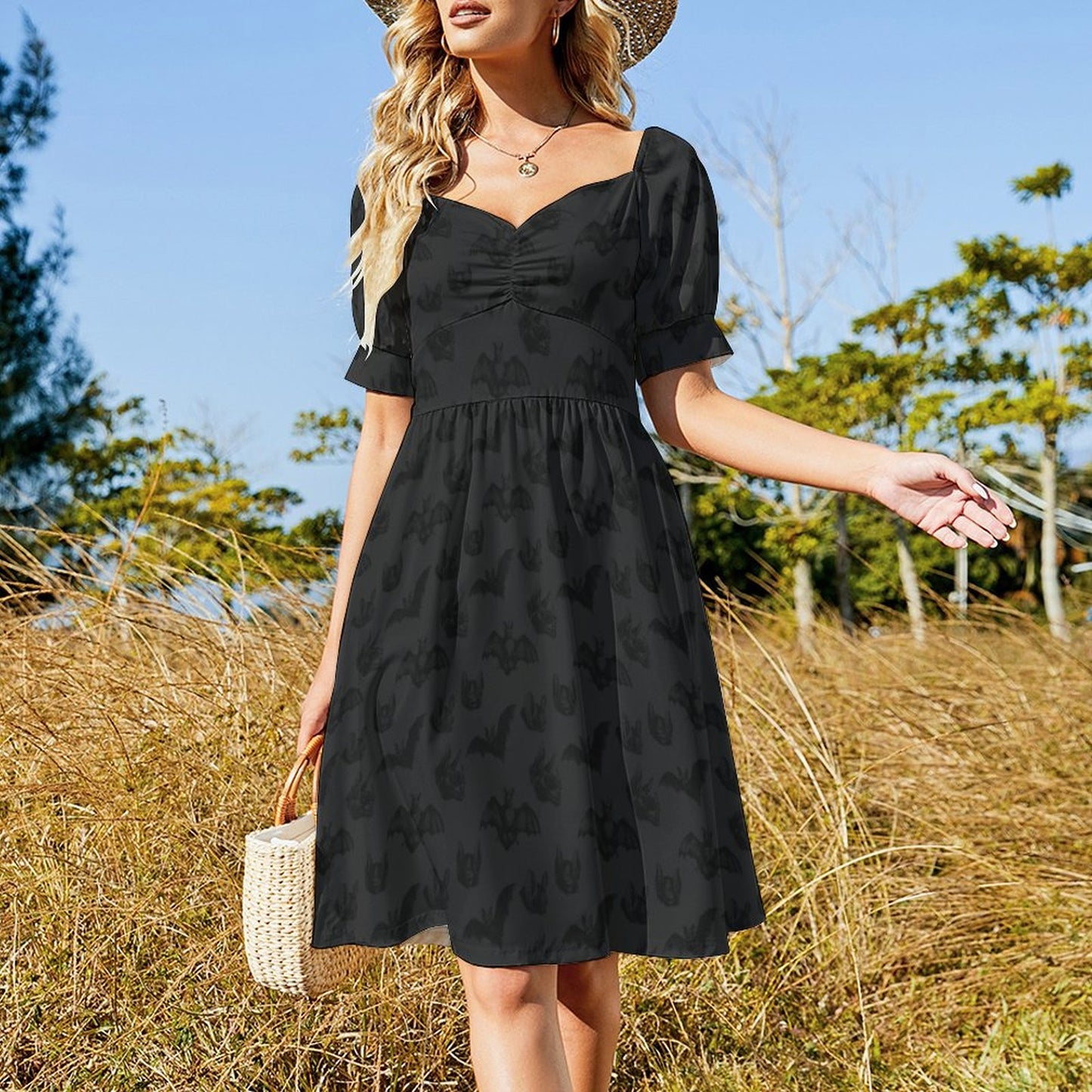 Dress Sweetheart Neck Puff Sleeve Mini Dress