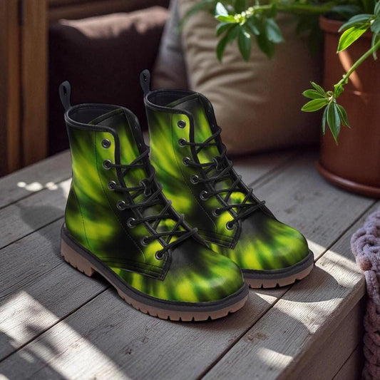 Green Tie-Dye Combat Boots, Grunge Festival Footwear, Alt Streetwear Boots, Indie Aesthetic Shoes,90s Inspired Combat,Psychedelic Green Gear
