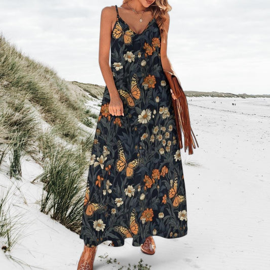 Boho Cottagecore Maxi Dress, Fairy Forest Pattern Dress, Woodland Motif Dress, Witchy Maxi Dress, Fairy Grunge Dress, Boho Forest Maxi Dress