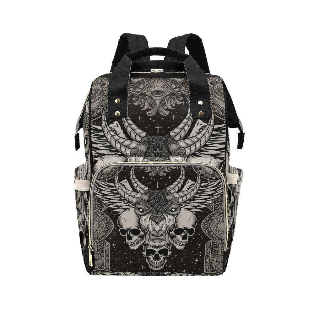 Occult Skull Backpack Bag, Gothic Diaper Organizer,Witchy Mom Gear, Spooky Mom Baby Bag, Alternative Gift Idea,Mystical Parenting Essentials