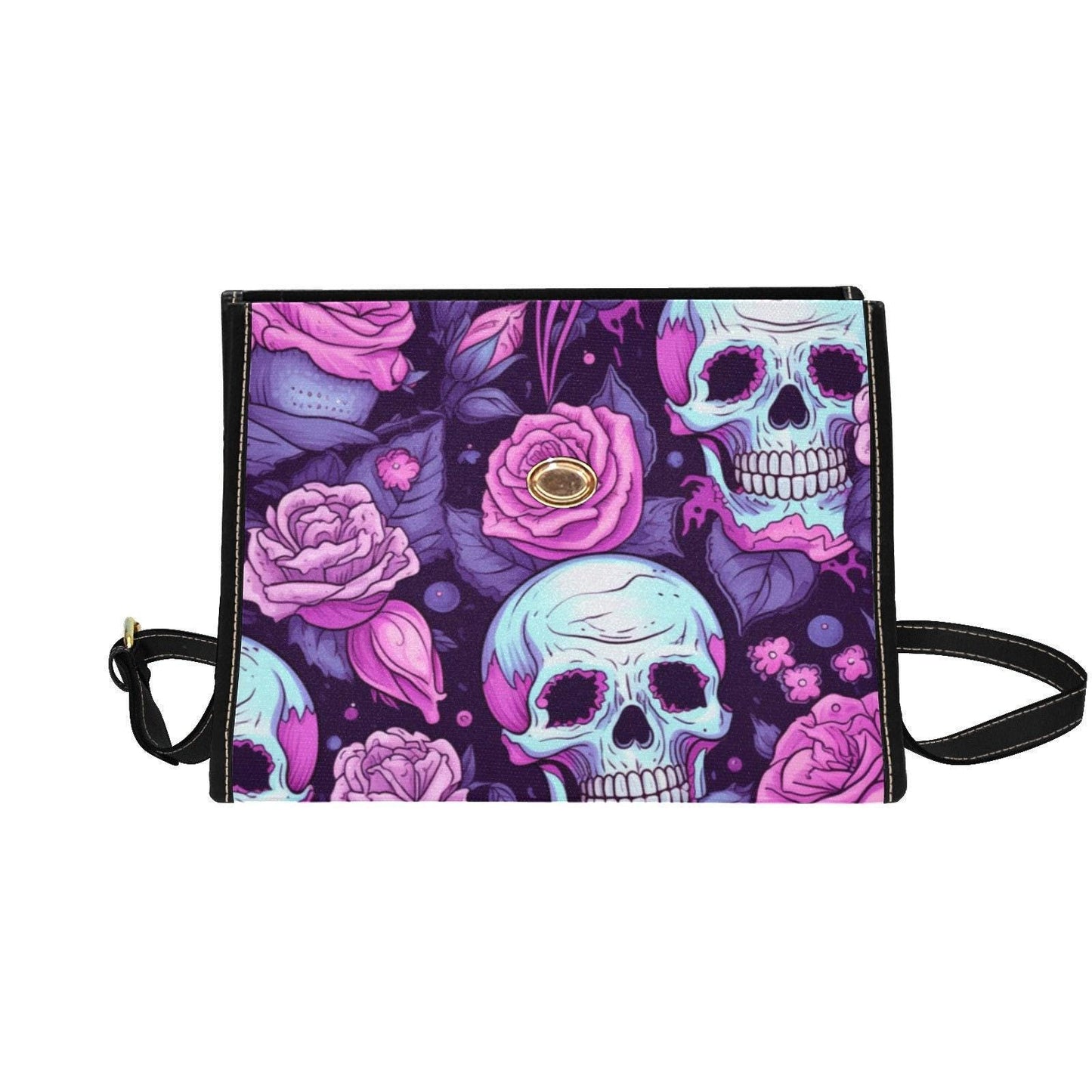 Pastel Skull Bag, Pink Rose Crossbody, Creepy Cute Purse, Soft Goth Handbag, Skull Floral Print, Witchy Gift Idea, Kawaii Goth Accessory