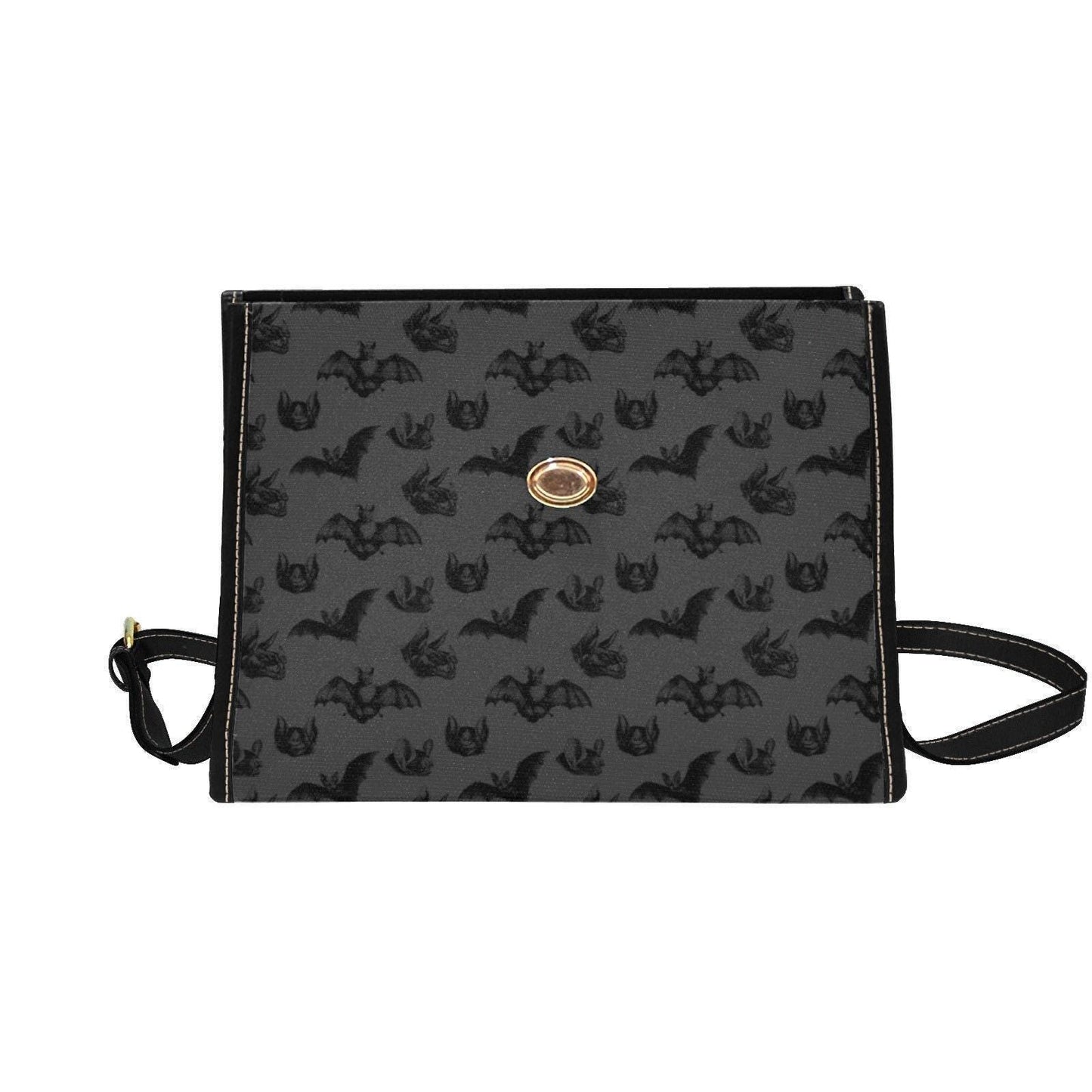 Bat Gothic Purse, Canvas Satchel bag, Vegan Hand Bag Goth Bag, Halloween Costume Adult Cosplay, Cute Black Witch women cross body purse