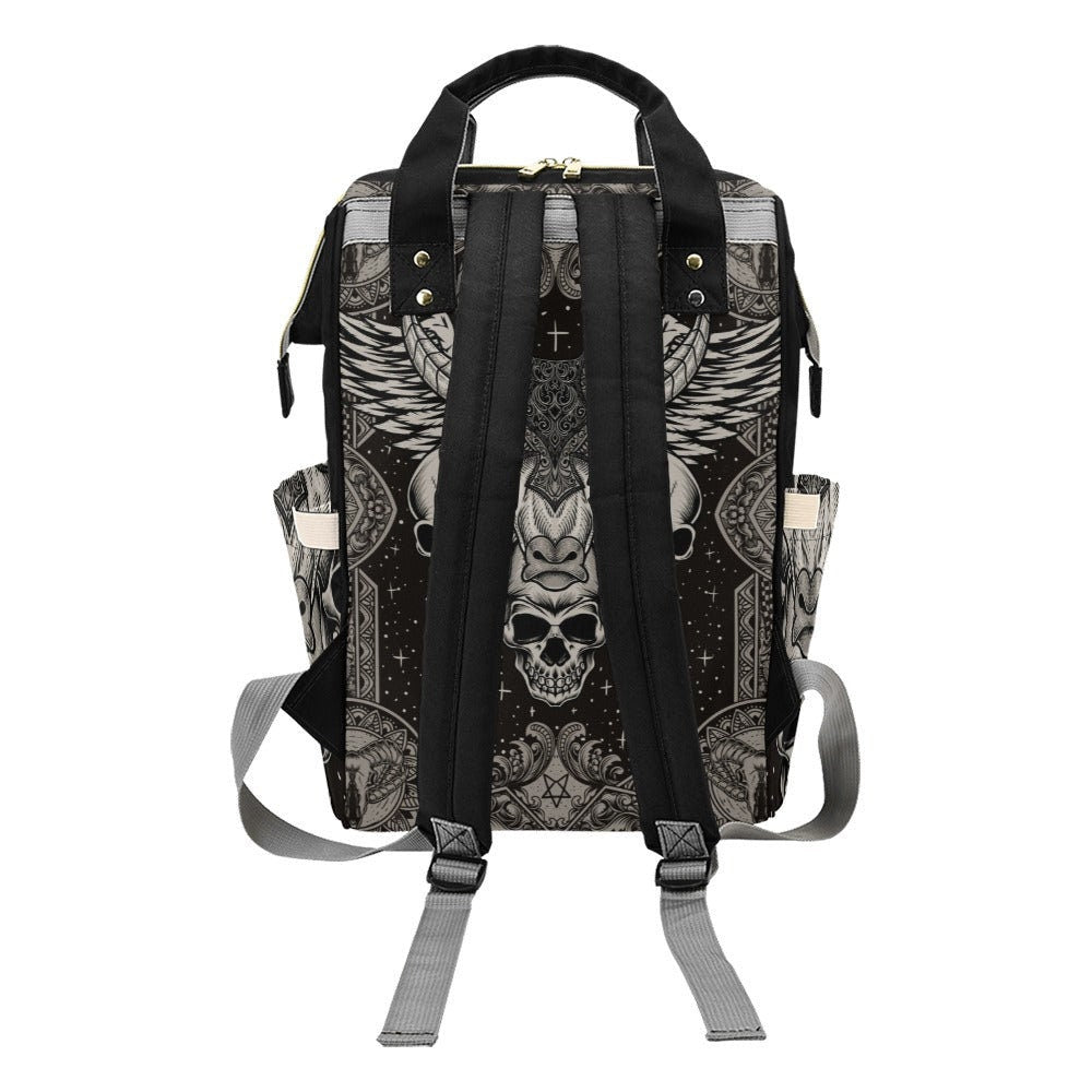 Occult Skull Backpack Bag, Gothic Diaper Organizer,Witchy Mom Gear, Spooky Mom Baby Bag, Alternative Gift Idea,Mystical Parenting Essentials