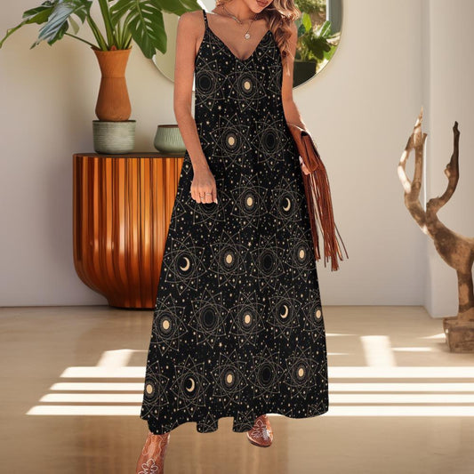 Celestial Stars Maxi Dress Dark Cottagecore Maxi Dress, Witchy Maxi Dress, Fairy Grunge Dress, Whimsigoth Maxi Dress, Occult Pattern Dress