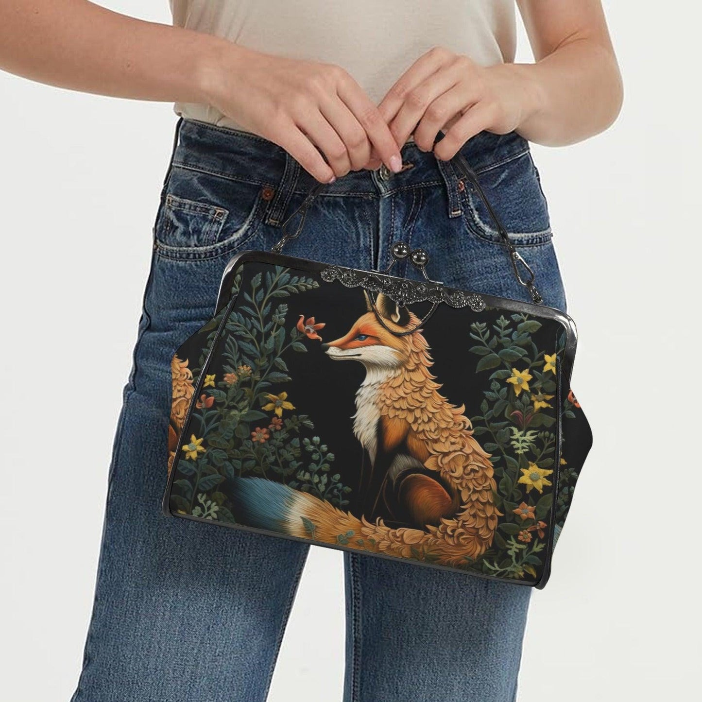 Fox Woodland Purse, Forest Animal Bag, Witchy Nature Clutch, Mystical Fox Crossbody, Woodland Gothic Satchel, Dark Animal,Enchanted Fox Gift