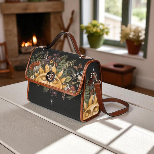 Sun Face Print Bag, Forest Witchcore Purse, Nature Spirit Crossbody, Dark Fairycore Style, Celestial Herbal Gift, Cozy Woodland Accessory
