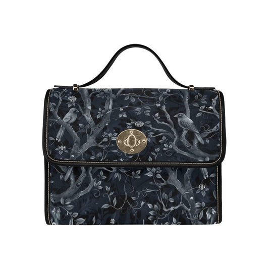 Gothic Satchel Bag with Raven and Forest Print, Witchcore Shoulder Bag for Dark Academia Aesthetic, Mystical Nature-Inspired Purse