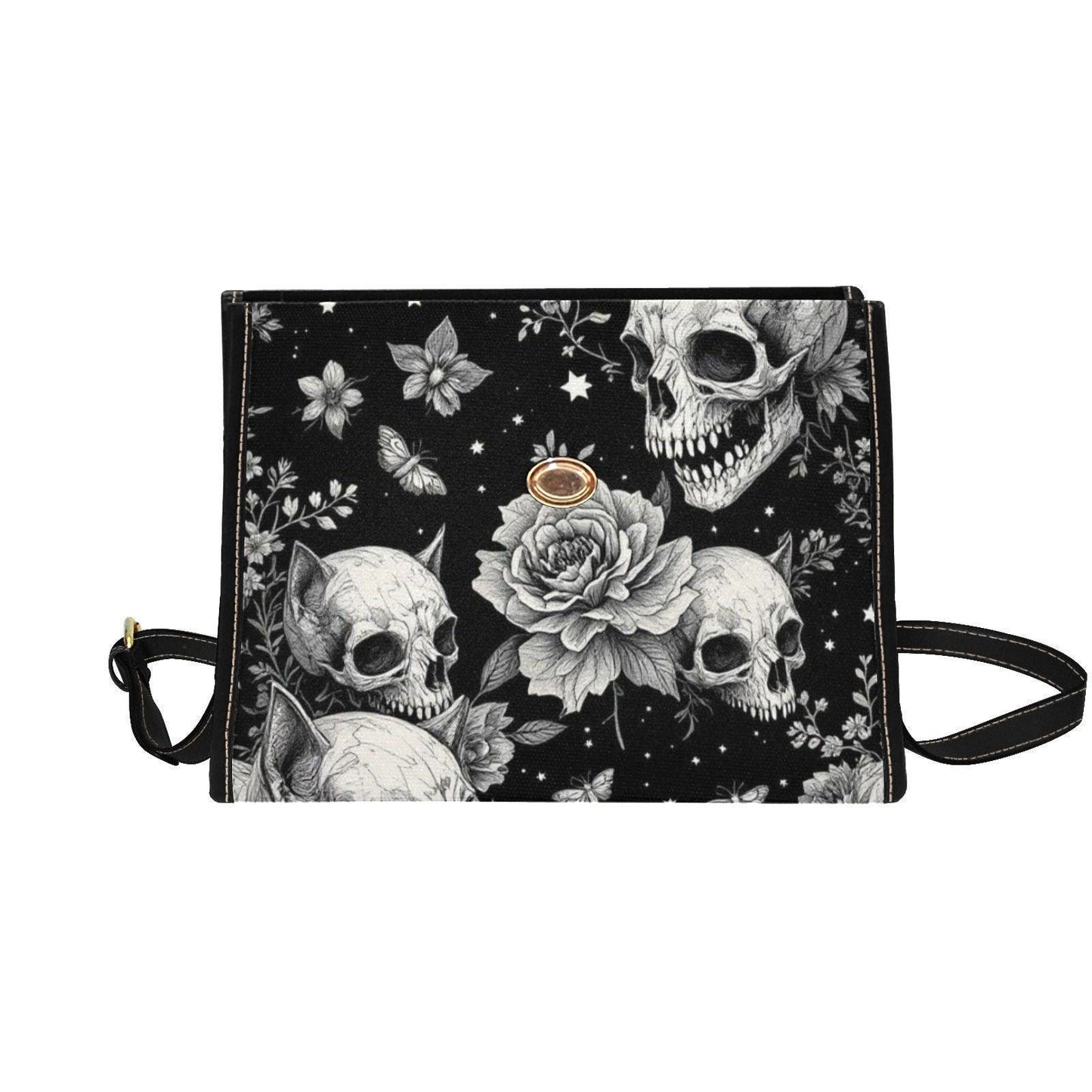 Dark Gothic Skull Bag, Floral Skeleton Crossbody, Spooky Witch Shoulder Tote,Skull Print Accessories,Occult Fashion Handbag,Witchy Gift Idea