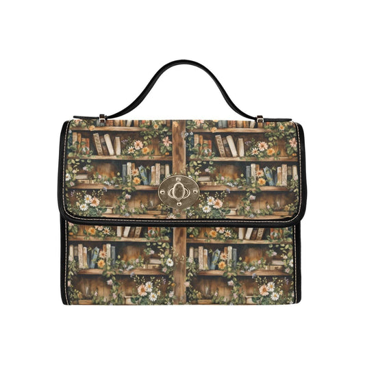 Cottagecore bookshelf shoulder bag, vintage library canvas purse, dark academia crossbody satchel, alt book lover aesthetic gift idea