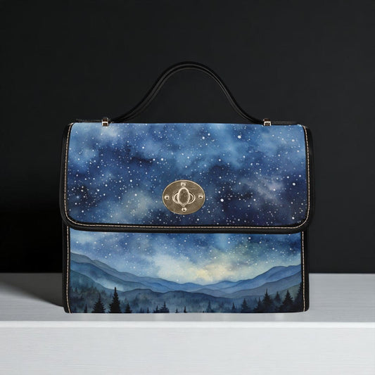 Starry Forest Purse, Celestial Landscape Satchel for Witches, Cottagecore Galaxy Shoulder Bag, Dreamy Alt Girl Gift, Night Sky Handbag