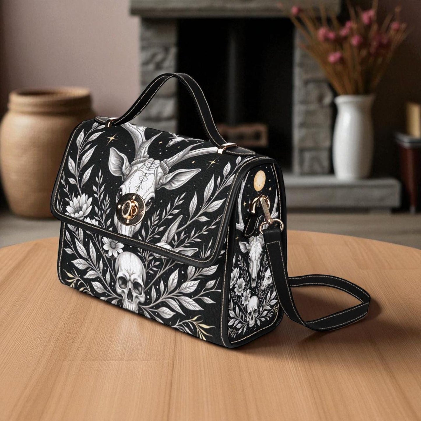 Gothic Deer Skull Purse, Dark Witchcore Forest Bag, Occult Woodland Animal Crossbody, Spooky Pagan Spirit Handbag, Gothic Nature Gift