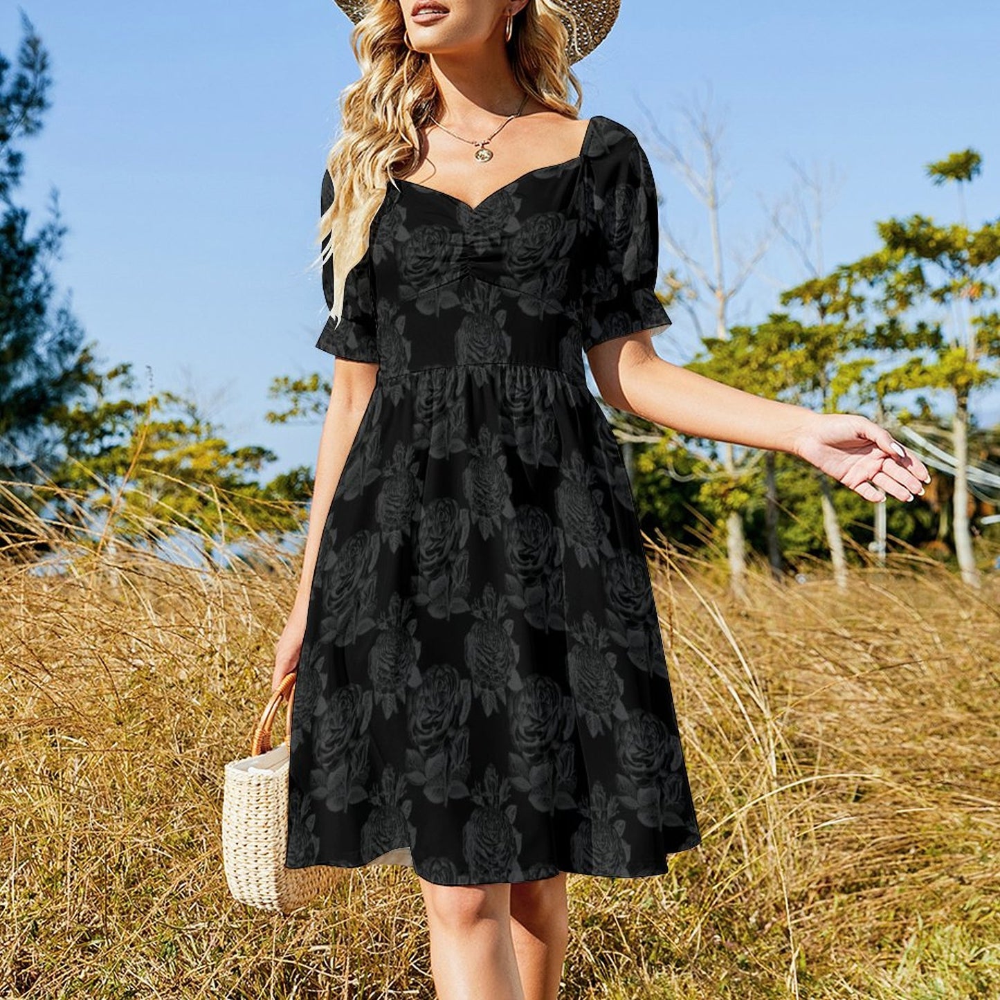Dress Sweetheart Neck Puff Sleeve Mini Dress