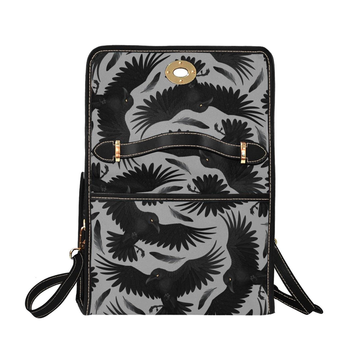 Raven Print Gothic Crossbody Bag, Dark Academia Crow Pattern Purse, Witchcore Bird Handbag, Spooky Goth Gift for Her, Black Raven Aesthetic