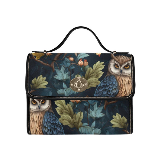 Dark academia owl shoulder bag, forestcore canvas satchel purse, gothic woodland crossbody, mystical scholar aesthetic gift idea