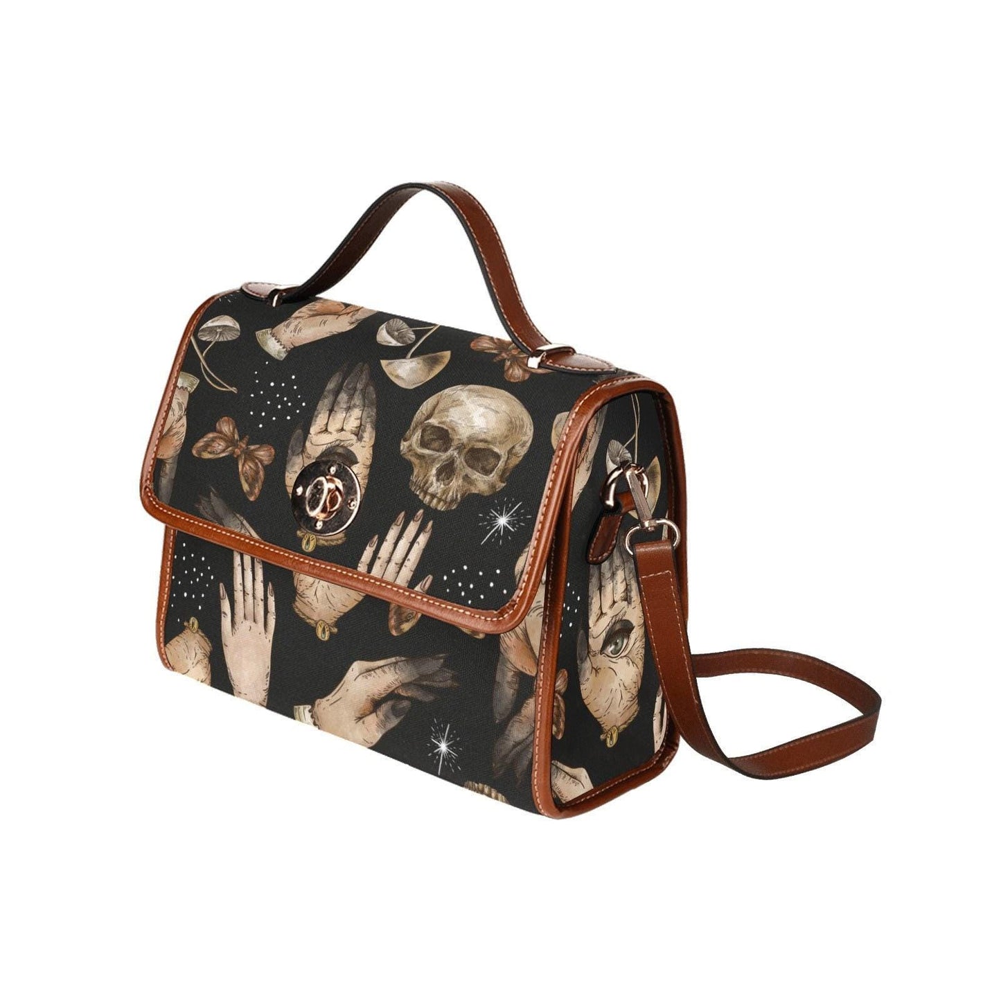 Occult Skull Bag, Palmistry Pattern Purse, Witchcore Crossbody Satchel, Gothic Tarot Print Handbag, Spooky Divination Gift for Witchy Girls