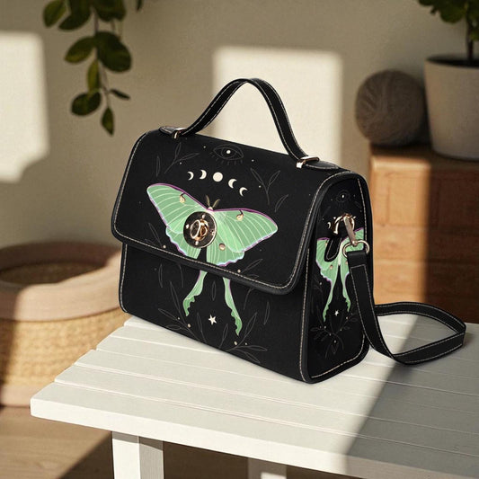 Luna Moth Bag, Mint Green Crossbody, Moon Phase Purse, Celestial Insect Print, Goth Moth Style, Forest Witch Gift, Mystical Bug Accessory