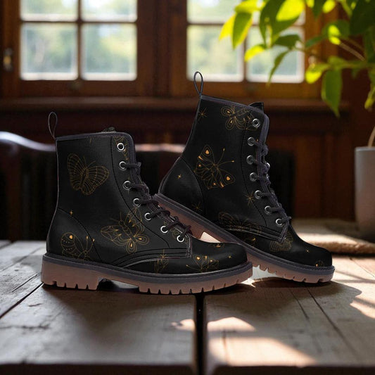 shimmer wing boots, radiant moth shoes, golden insect boots, fairycore lace shoes, enchanted meadow boots, whimsical shoes, luminous boots