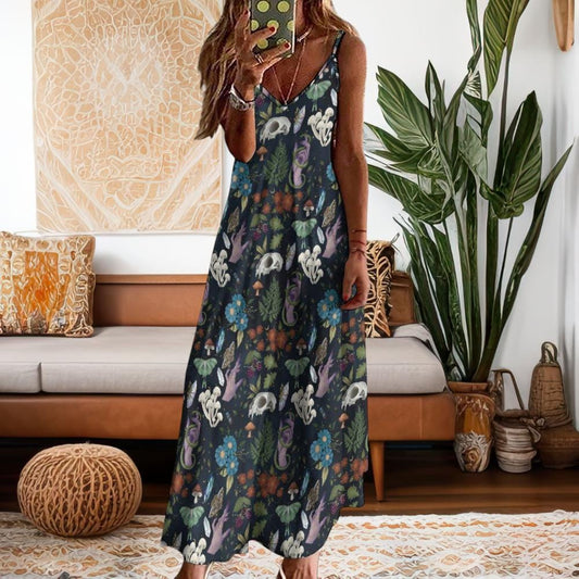 Goblincore Woodland Maxi Dress, Dark Cottagecore Maxi Dress, Witchy Maxi Dress, Fairy Grunge Dress, Whimsigoth Maxi Dress, Occult Pattern