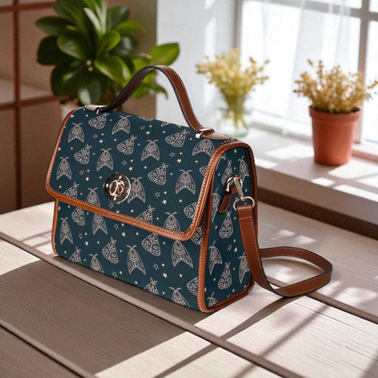 Moth pattern crossbody bag, green gothic shoulder satchel, cottagecore luna moth purse, celestial forest witch handbag, goth aesthetic bag