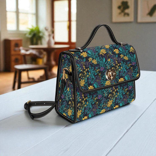 Wildflower Print Bag, Midnight Garden Crossbody, Dark Floral Purse, Gothic Nature Style, Cottagecore Botanical Gift, Forest Witch Aesthetic