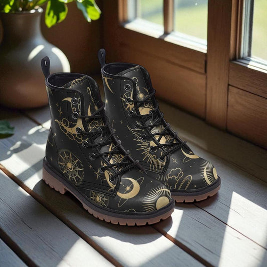 Star map shoes, cosmic chart boots, lunar eclipse footwear, dreamy sky lace ups, astrology ankle shoes, astral guide boots, cosmos footwear