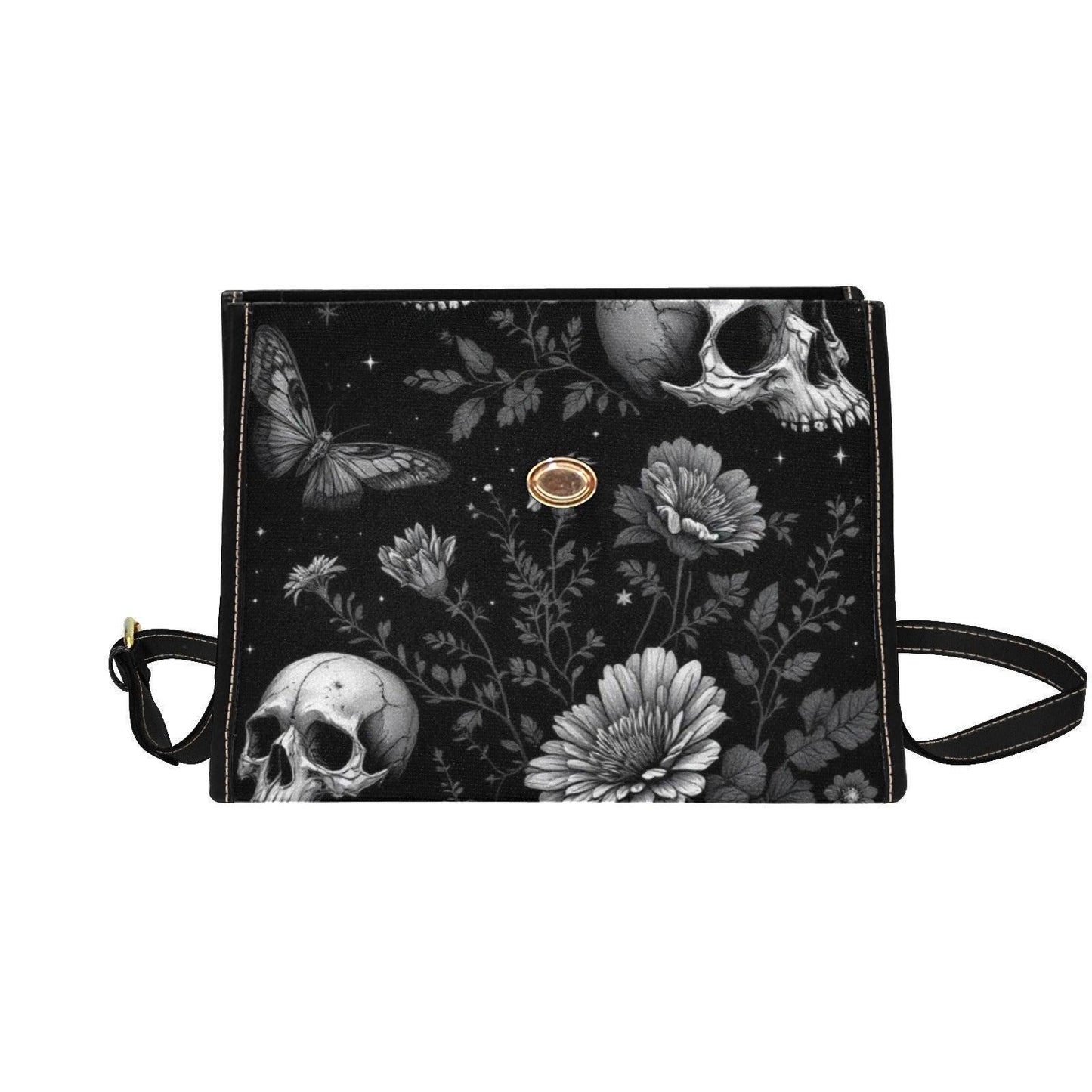Mystical Moon Skull Bag, Dark Floral Gothic Purse, Celestial Butterfly Handbag, Witchy Shoulder Tote, Elegant Goth Accessories, Occult Gift