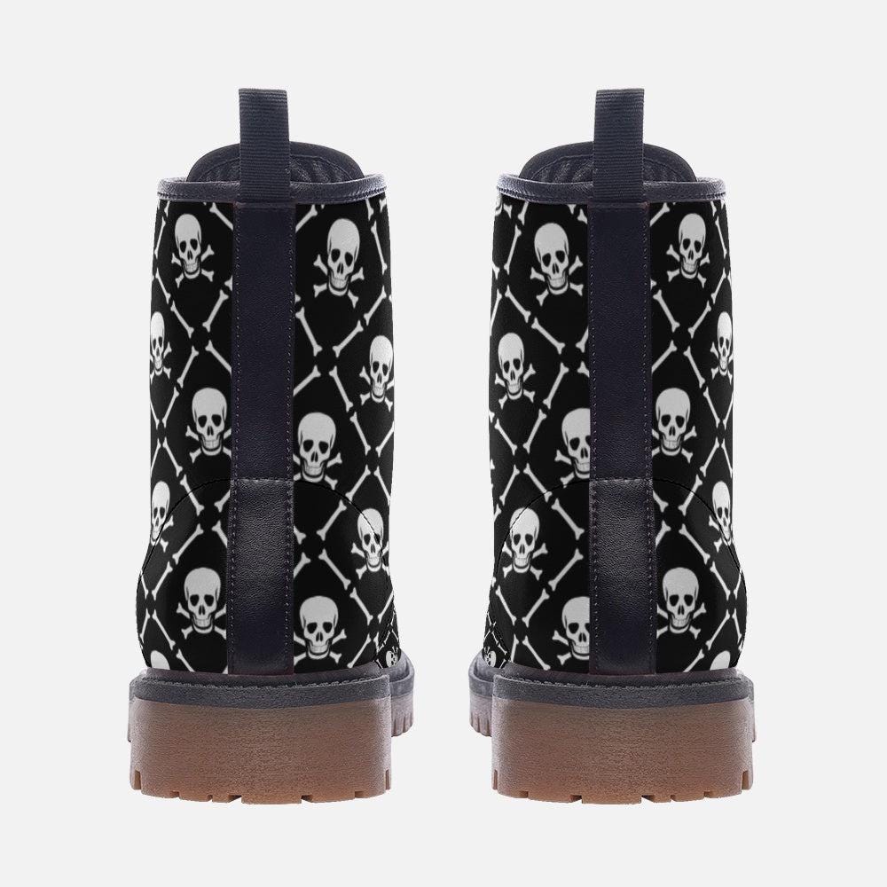 Skeleton gothic combat boots, black occult festival shoes, punk skull lace boots, dark alternative rave footwear, horrorcore emo boots